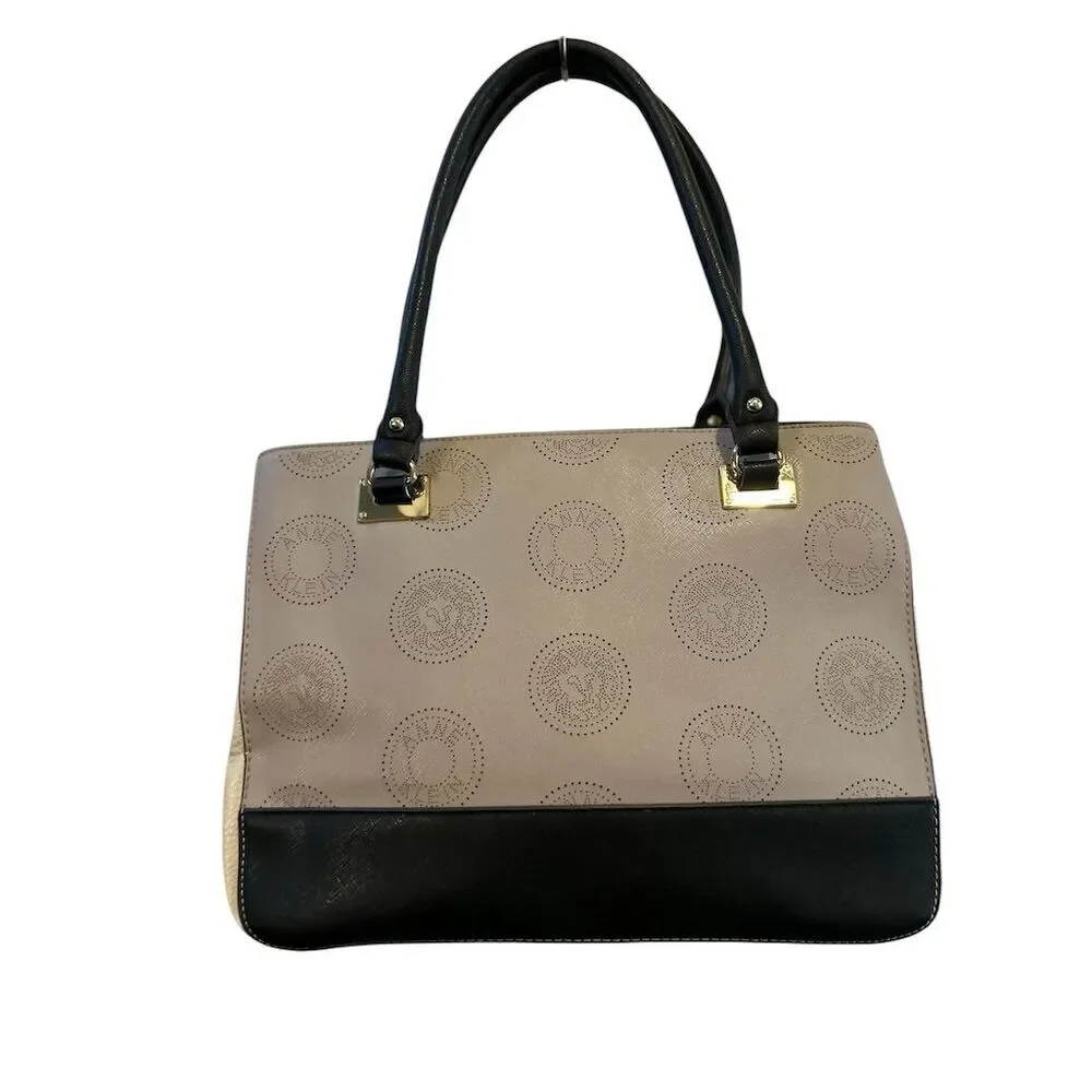 Anne Klein Women's Monogram Tote Bag Black Beige Gold Lion‎ Accent